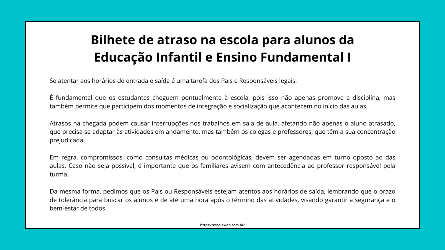 Bilhete de atraso na escola: comunicado aos pais e responsáveis - Escolaweb
